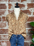 Muted Floral Top in Sepia-111 Woven Tops - Short Sleeve-Little Bird Boutique