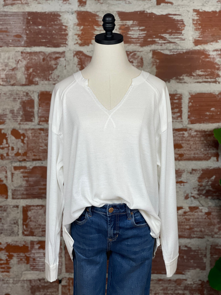 Mini Waffle Knit Top in Soft White
