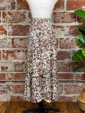 Leaf Print Maxi Skirt in Mocha-231 Skirts-Little Bird Boutique