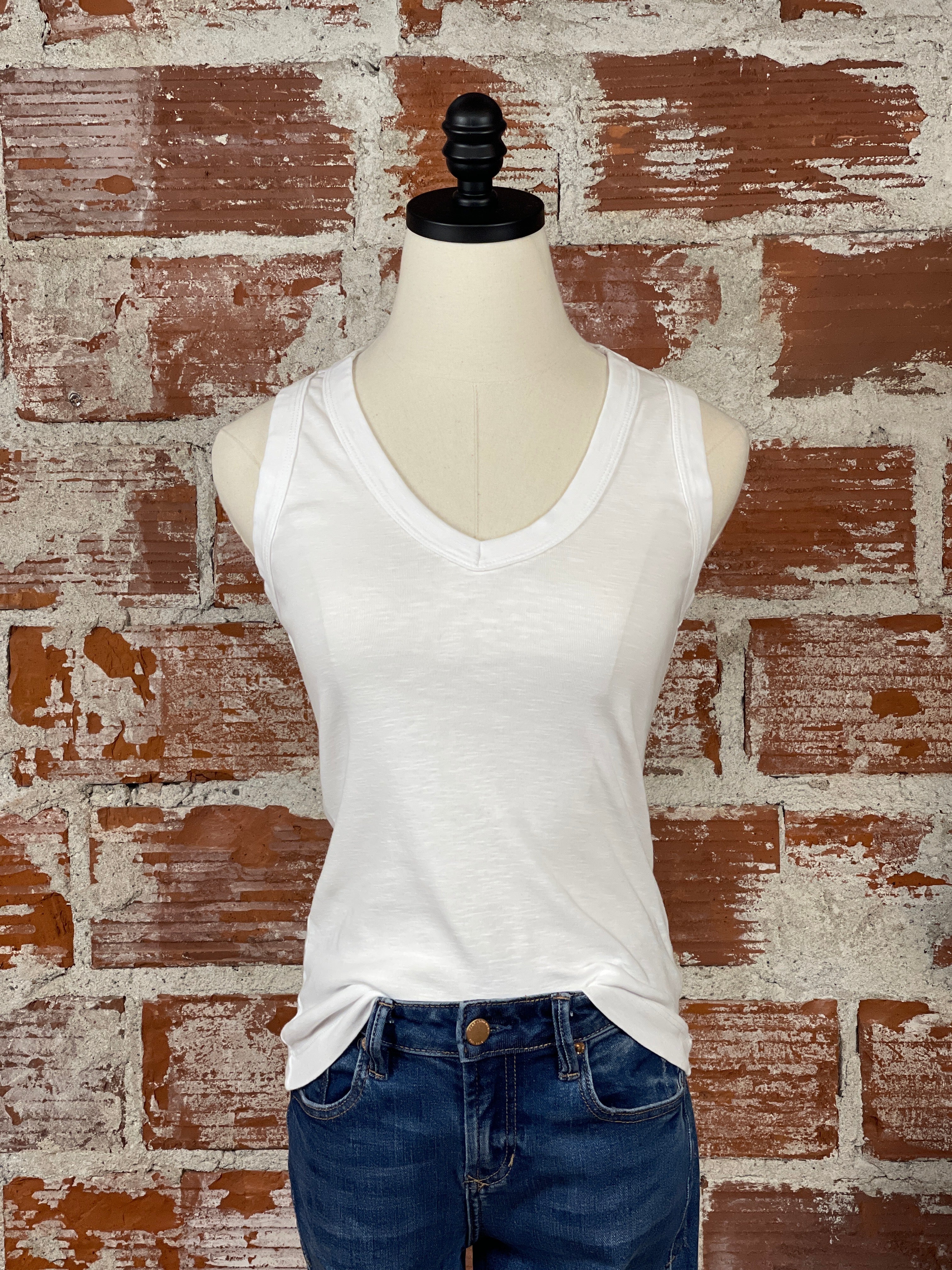 Basic V-Neck Jersey Tank in Off White-121 - Jersey Tops F/W (July - Dec)-Little Bird Boutique