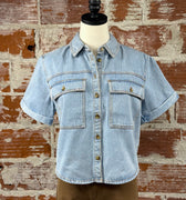 Velvet Heart Barnes Denim Top in Midtown Blue-111 - Woven Top F/W (June- Nov)-Little Bird Boutique