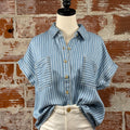 Alton Top in Chambray Blue Stripe-111 - Woven Top F/W (June- Nov)-Little Bird Boutique