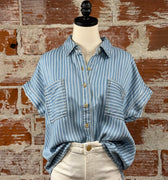Alton Top in Chambray Blue Stripe-111 - Woven Top F/W (June- Nov)-Little Bird Boutique