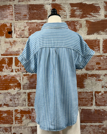 Alton Top in Chambray Blue Stripe-111 - Woven Top F/W (June- Nov)-Little Bird Boutique