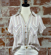 Devon Top in Natural Multi Stripe-111 - Woven Top F/W (June- Nov)-Little Bird Boutique