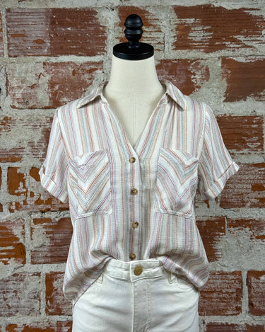 Devon Top in Natural Multi Stripe-111 - Woven Top F/W (June- Nov)-Little Bird Boutique