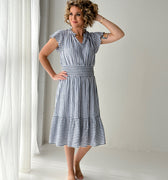 Jak & Rae Shiri Dress in Ink Blue Stripe-152 Dresses - Long-Little Bird Boutique