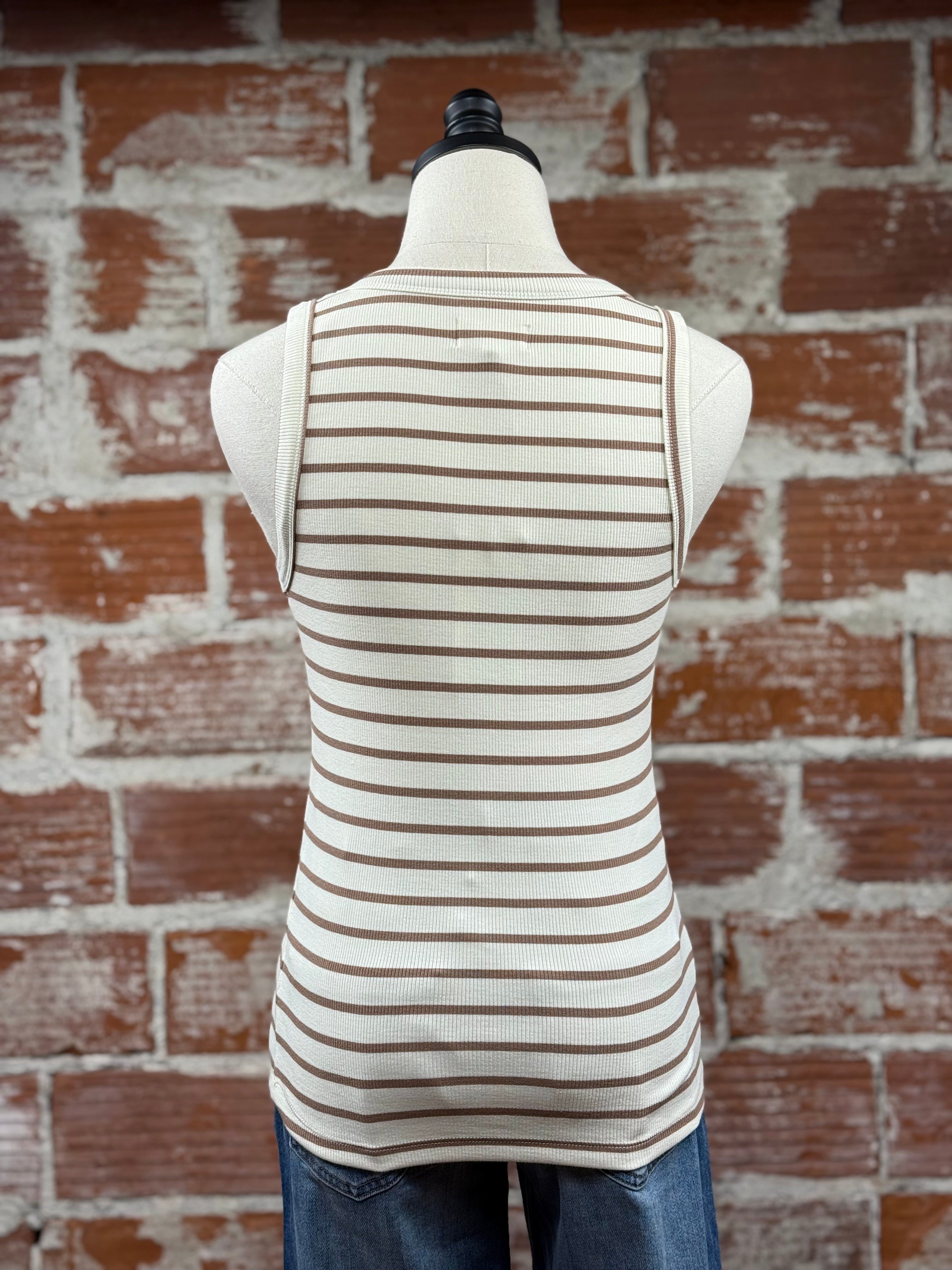 Thread and Supply Edlin Tank in Taupe Stripe-121 - Jersey Tops F/W (June - Nov)-Little Bird Boutique