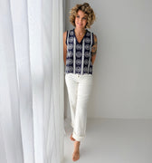 Anthem The Label Embroidered Cotton Button Tank in Navy-112 - Woven Top S/S (Dec - May)-Little Bird Boutique
