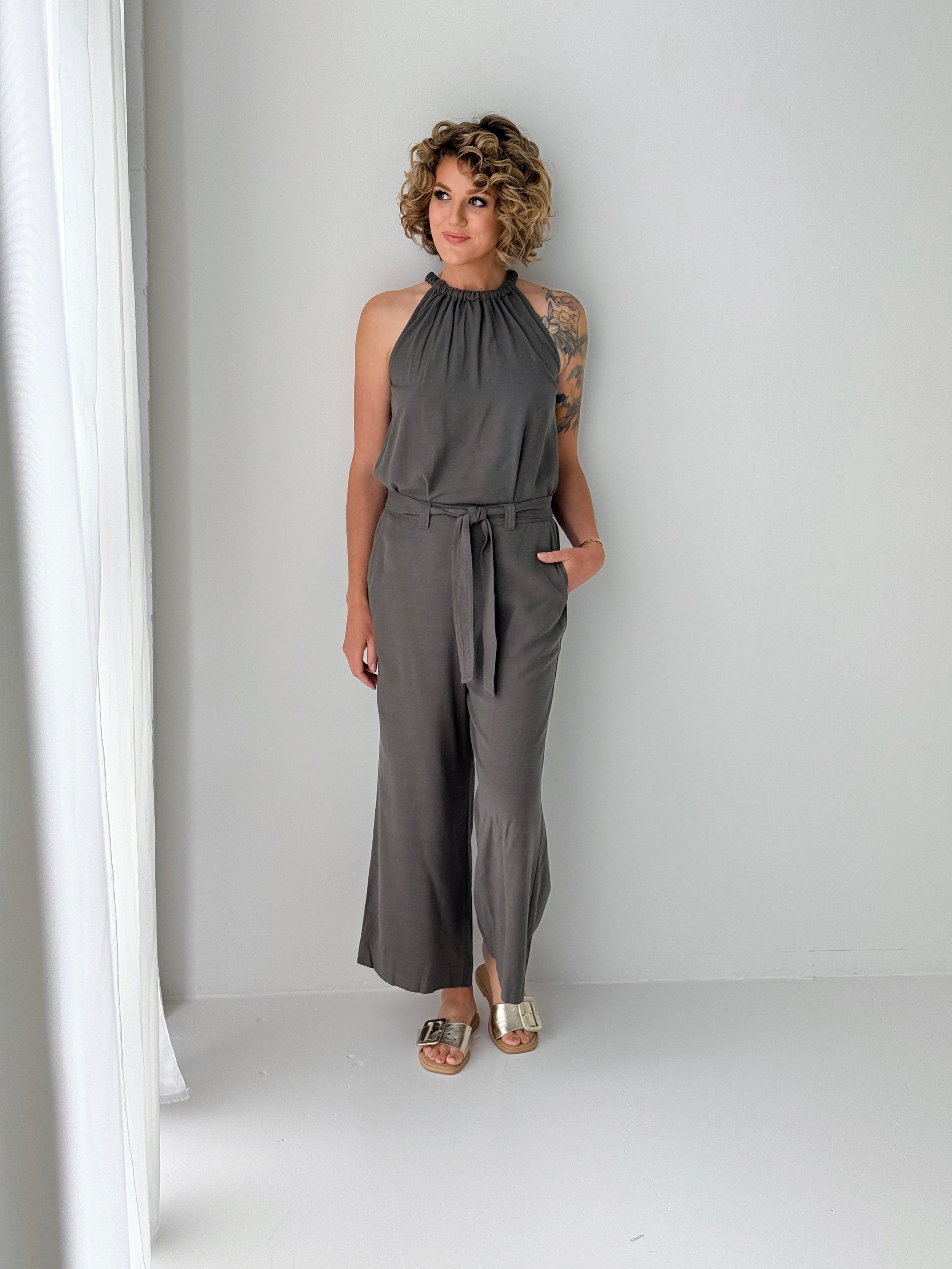 Anthem Tie Back Halter Top in Moss-112 - Woven Top S/S (Dec - May)-Little Bird Boutique