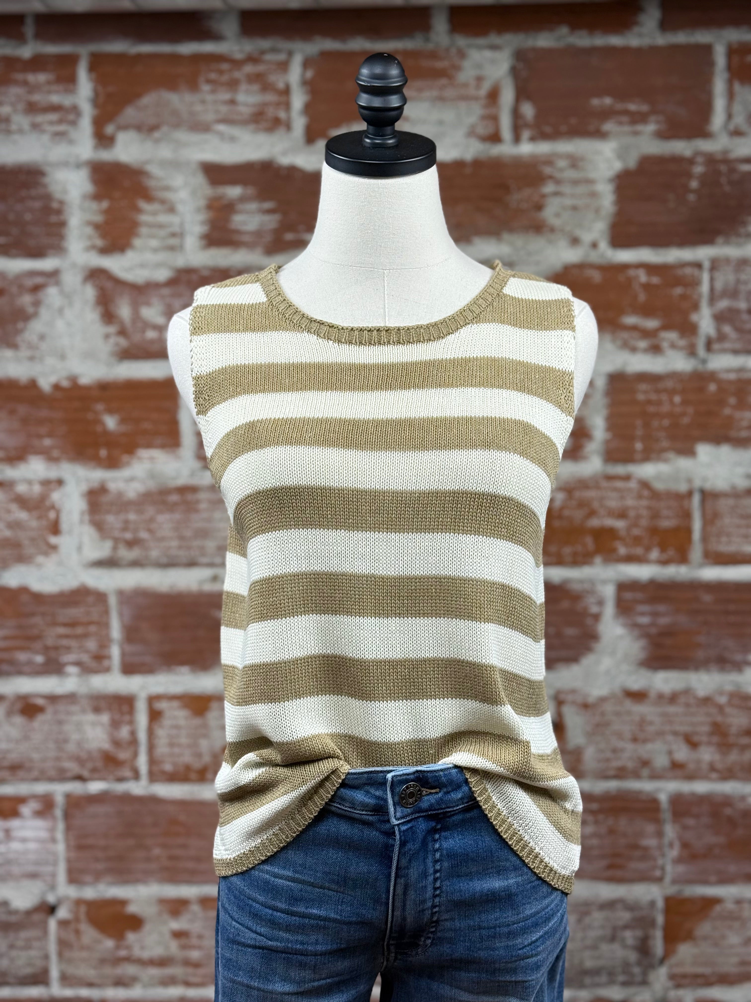May Sweater Tank in Taupe and Off White Stripe-131 - Sweaters F/W (June - Nov)-Little Bird Boutique