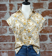 Beckett Top in Mustard and Cream-111 - Woven Top F/W (June- Nov)-Little Bird Boutique