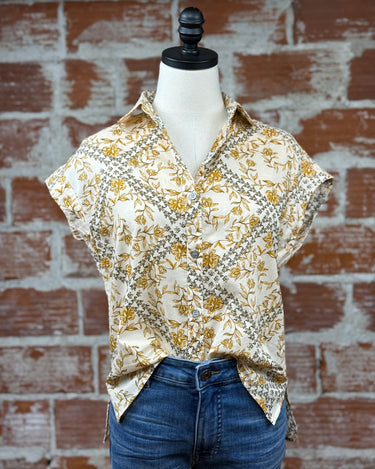 Beckett Top in Mustard and Cream-111 - Woven Top F/W (June- Nov)-Little Bird Boutique
