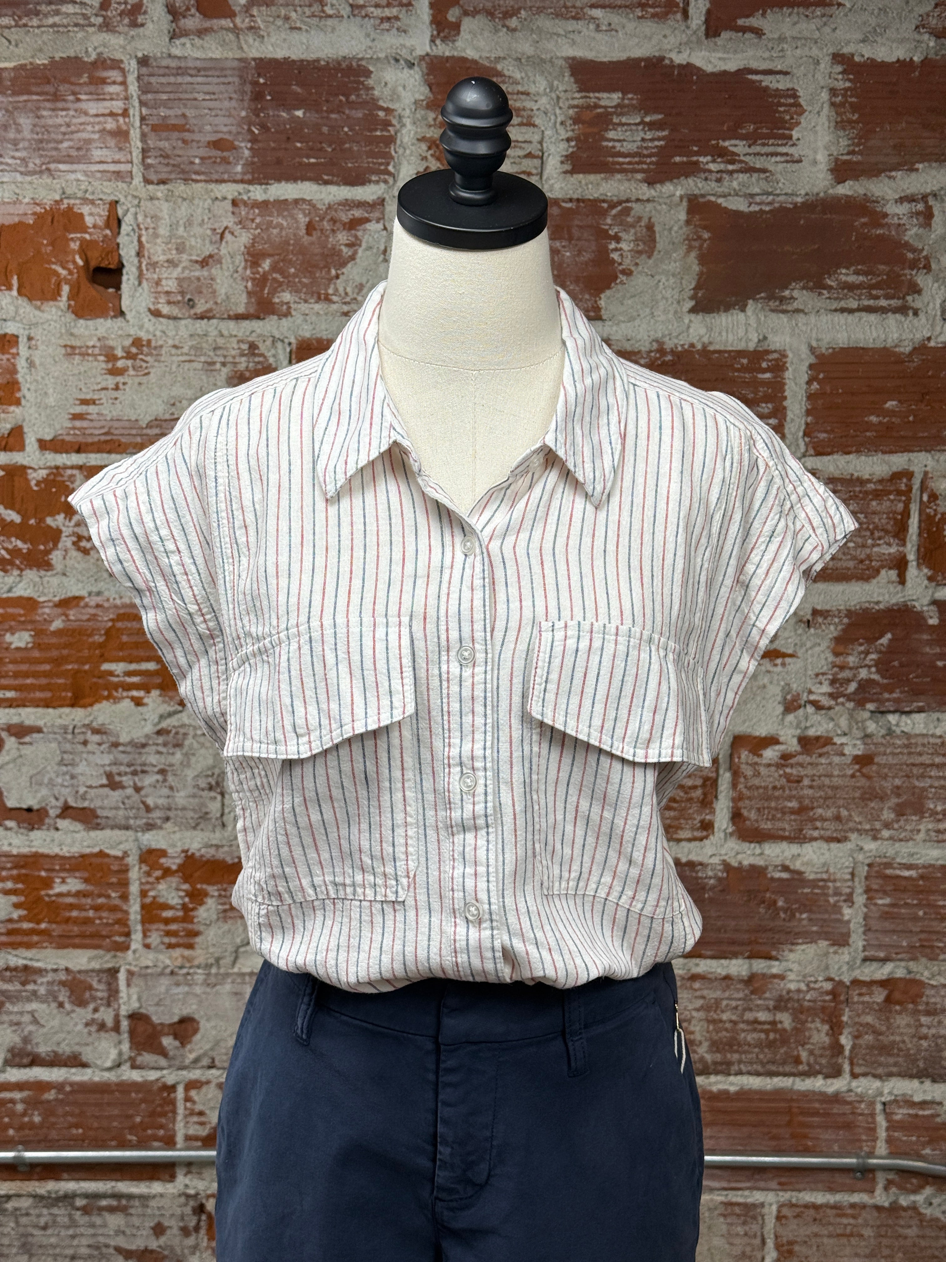 Thread & Supply Lydia Shirt in Red Navy Stripe-111 - Woven Top F/W (June- Nov)-Little Bird Boutique