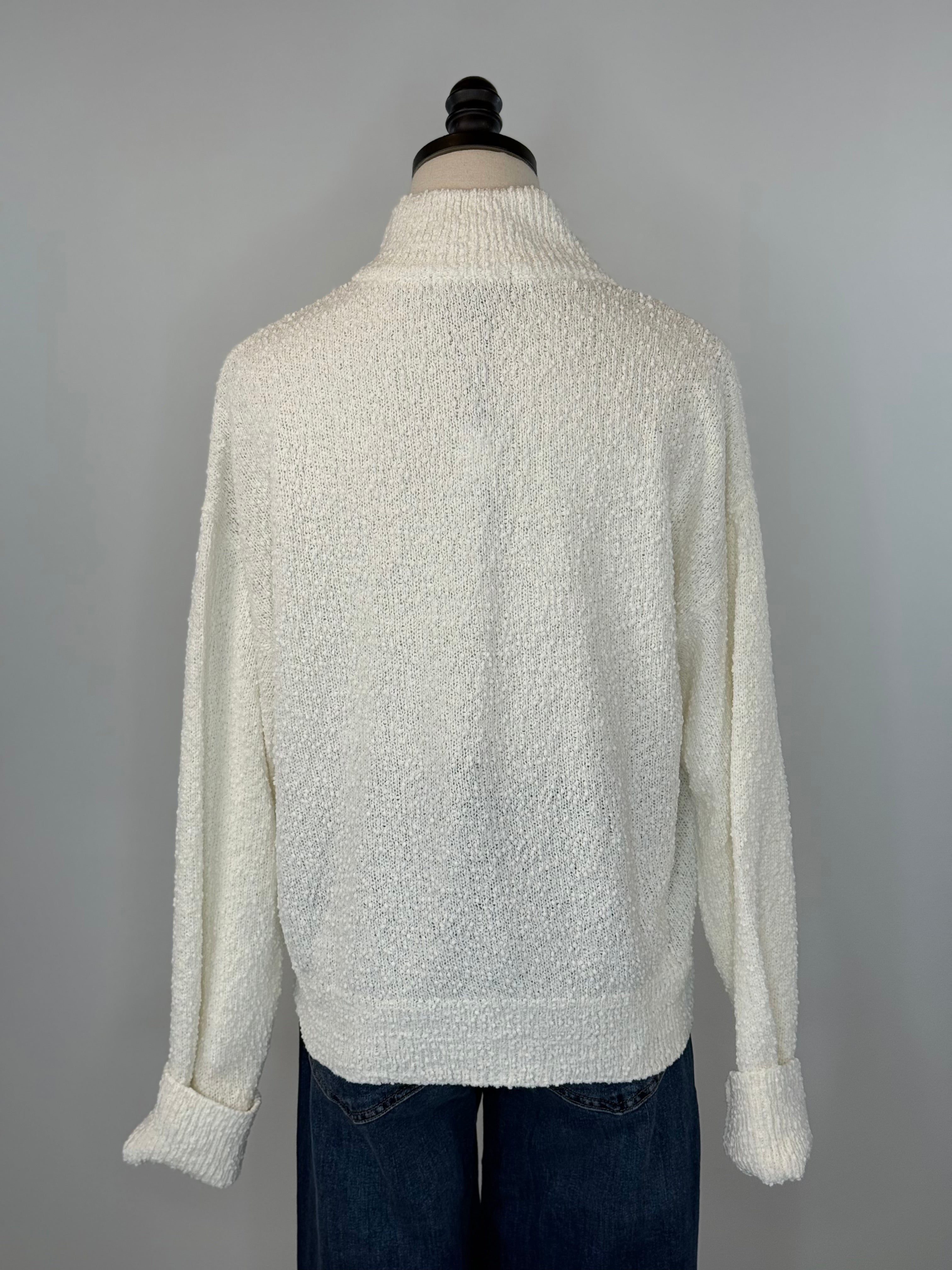 Sanctuary Boucle Knit Bomber Sweater in Chalk-141 Outerwear Coats & Jackets-Little Bird Boutique