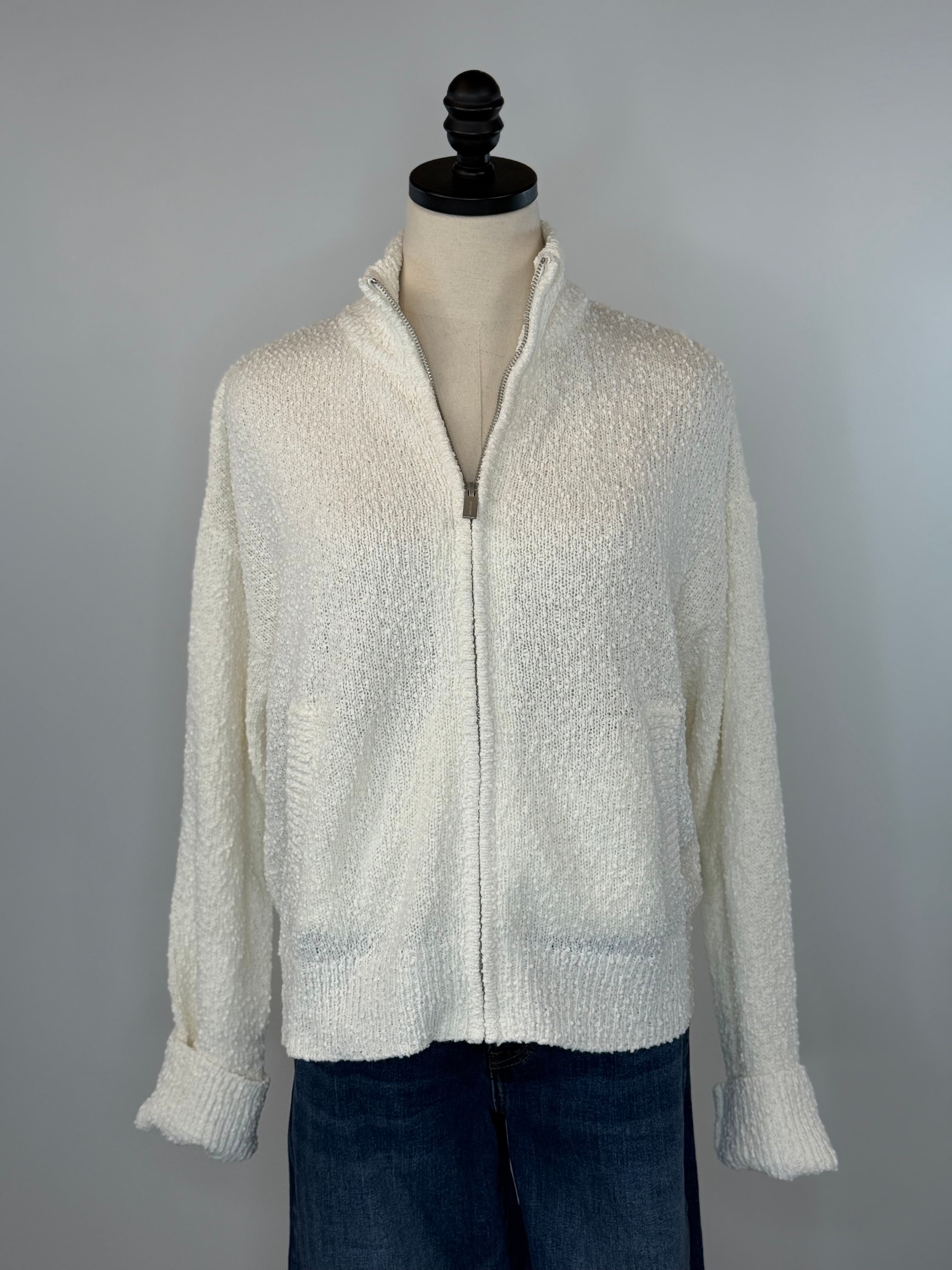 Sanctuary Boucle Knit Bomber Sweater in Chalk-141 Outerwear Coats & Jackets-Little Bird Boutique