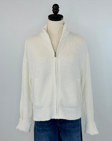 Sanctuary Boucle Knit Bomber Sweater in Chalk-141 Outerwear Coats & Jackets-Little Bird Boutique