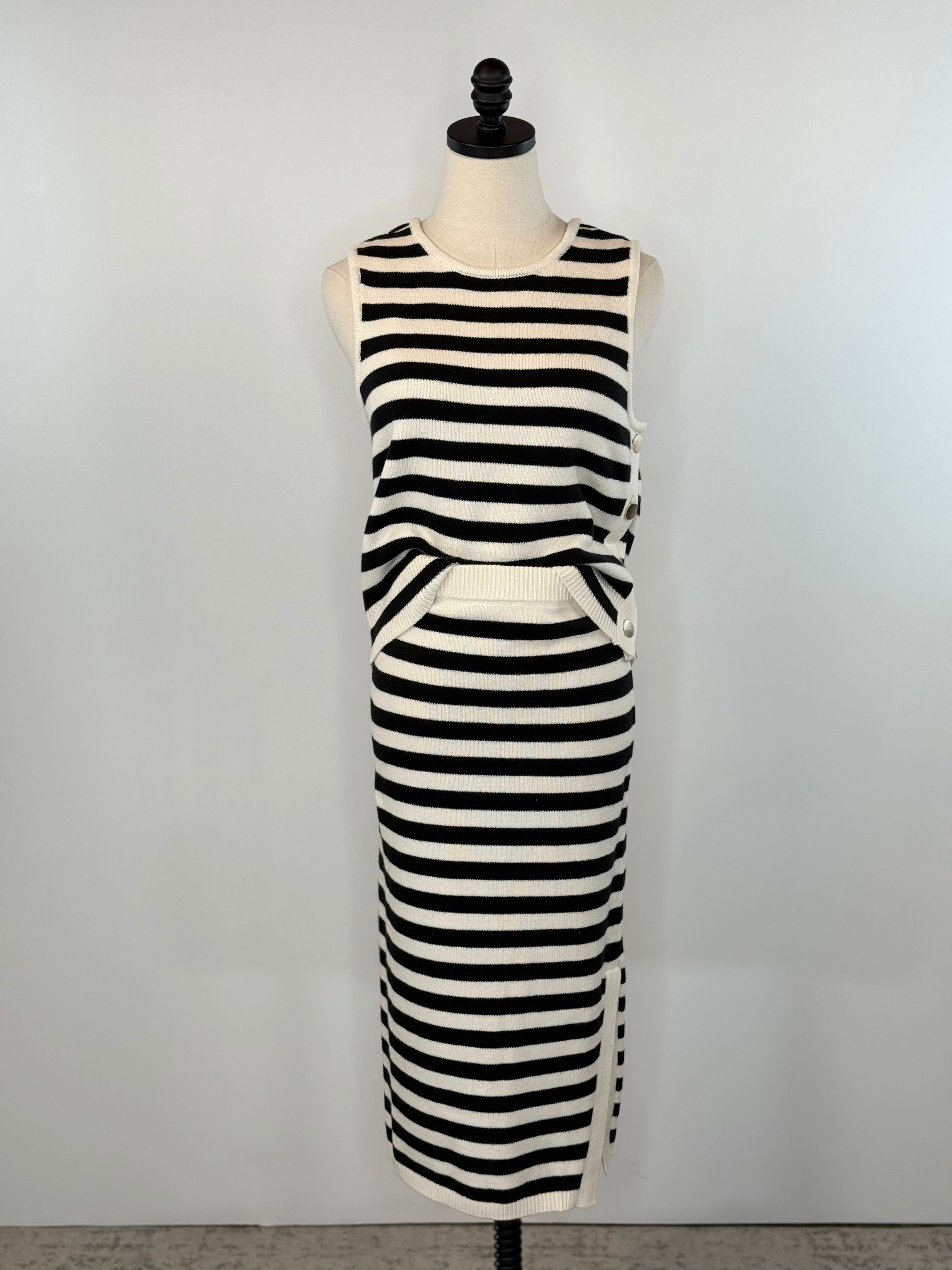 Sanctuary Side Slit Midi Skirt in Black and Macrame Stripe-231 Skirts-Little Bird Boutique