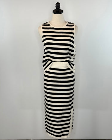 Sanctuary Side Slit Midi Skirt in Black and Macrame Stripe-231 Skirts-Little Bird Boutique