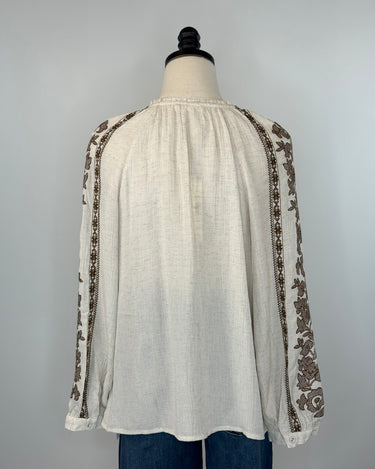 Lovestitch Embroidery Top in Natural and Mocha-111 - Woven Top F/W (June- Nov)-Little Bird Boutique
