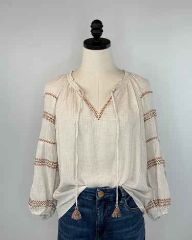 Lovestitch Tassel Top in Natural and Rust-111 - Woven Top F/W (June- Nov)-Little Bird Boutique