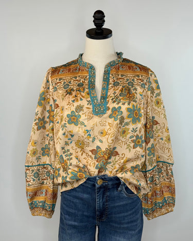 Ashcroft Top in Amber and Turquoise Floral-111 - Woven Top F/W (June- Nov)-Little Bird Boutique