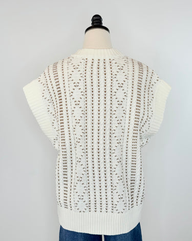 Liverpool Cap Sleeve Half Zip Sweater in Cream and Camel-131 - Sweaters F/W (June - Nov)-Little Bird Boutique