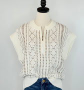 Liverpool Cap Sleeve Half Zip Sweater in Cream and Camel-131 - Sweaters F/W (June - Nov)-Little Bird Boutique