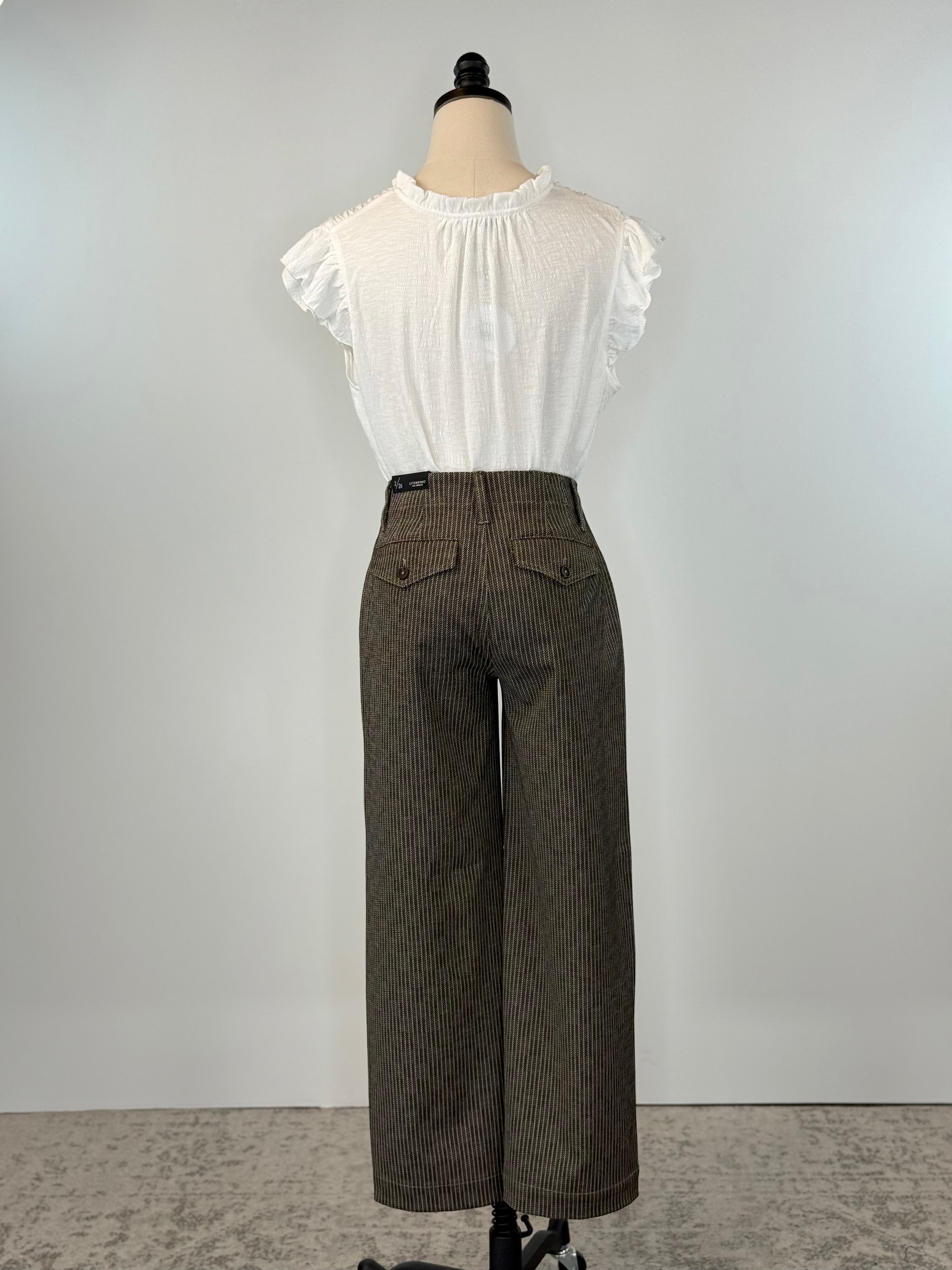 Liverpool Wide Leg Crop Trousers in Camel and Sand Stripe-220 Pants-Little Bird Boutique