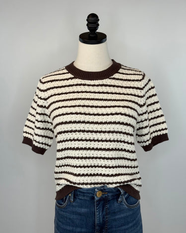 Elani Chocolate Stripe Sweater-131 - Sweaters F/W (June - Nov)-Little Bird Boutique