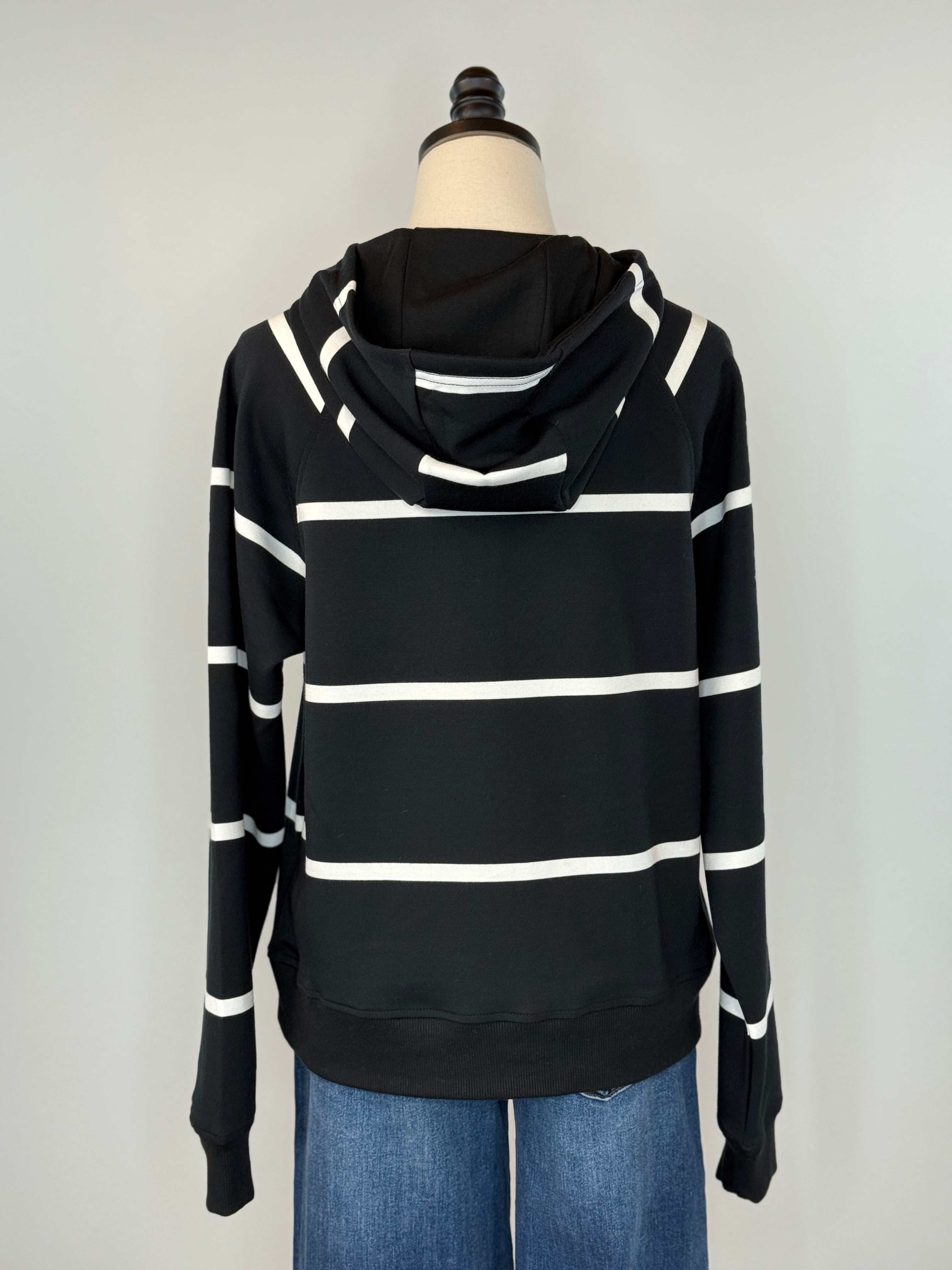 Thread and Supply Turner Hoodie in Black and Ivory Stripe-142 Sweatshirts & Hoodies-Little Bird Boutique