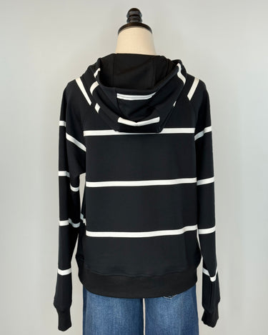 Thread and Supply Turner Hoodie in Black and Ivory Stripe-142 Sweatshirts & Hoodies-Little Bird Boutique