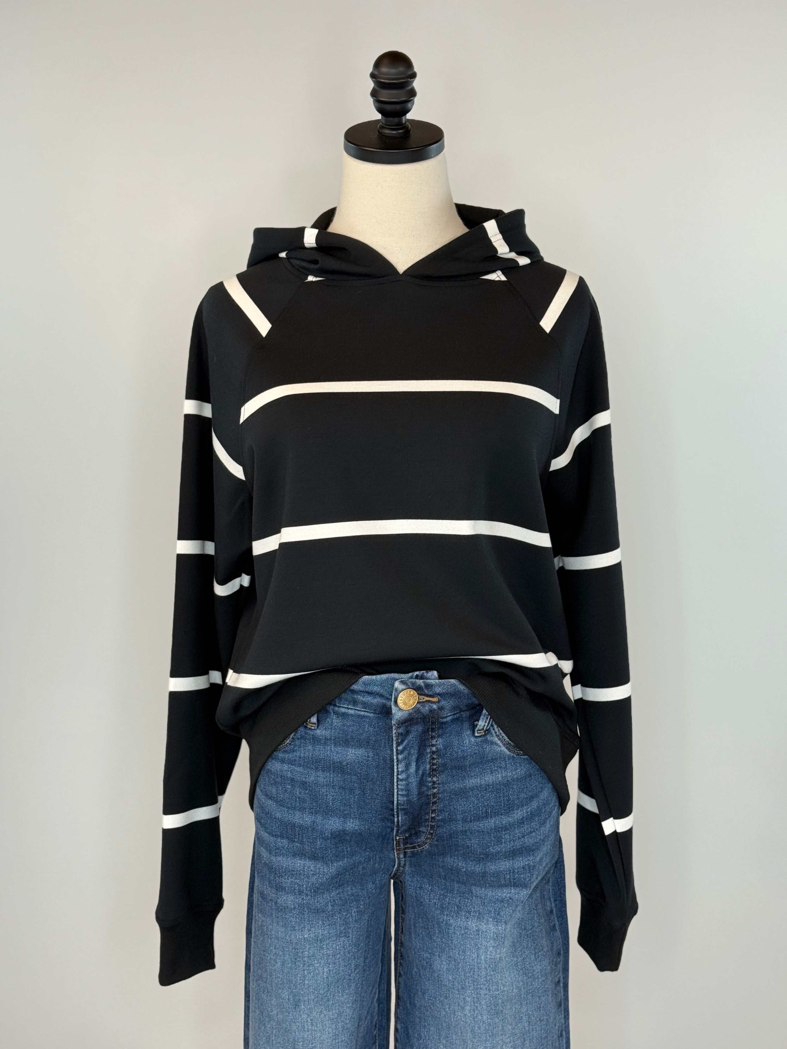 Thread and Supply Turner Hoodie in Black and Ivory Stripe-142 Sweatshirts & Hoodies-Little Bird Boutique