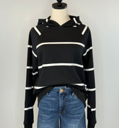 Thread and Supply Turner Hoodie in Black and Ivory Stripe-142 Sweatshirts & Hoodies-Little Bird Boutique