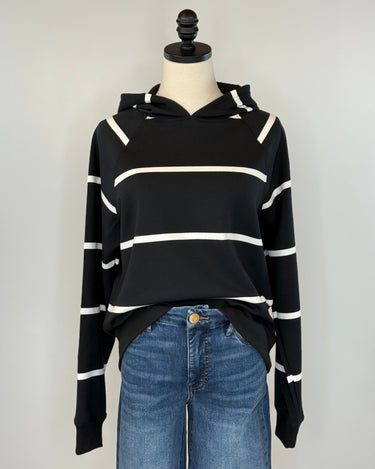 Thread and Supply Turner Hoodie in Black and Ivory Stripe-142 Sweatshirts & Hoodies-Little Bird Boutique