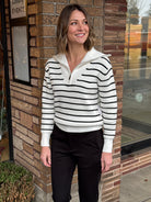 Dex Zip Collar Sweater in Black and White Stripe-131 - Sweaters F/W (June - Nov)-Little Bird Boutique