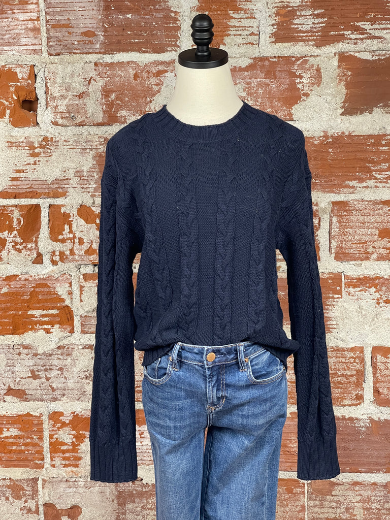 Sanctuary Cable Knit Sweater in Navy Reflection