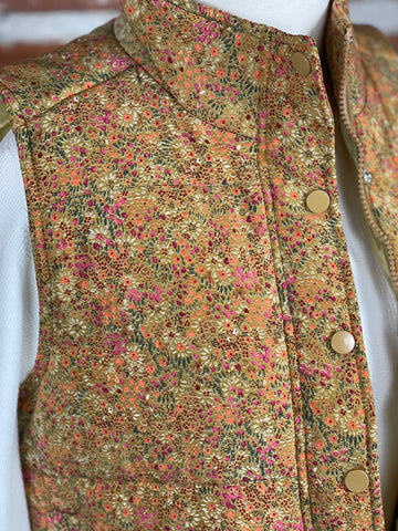 Floral Puffy Vest in Golden Olive