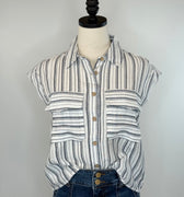Cove Top in Navy and White Stripe-111 - Woven Top F/W (June- Nov)-Little Bird Boutique
