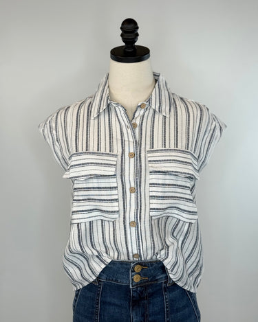 Cove Top in Navy and White Stripe-111 - Woven Top F/W (June- Nov)-Little Bird Boutique
