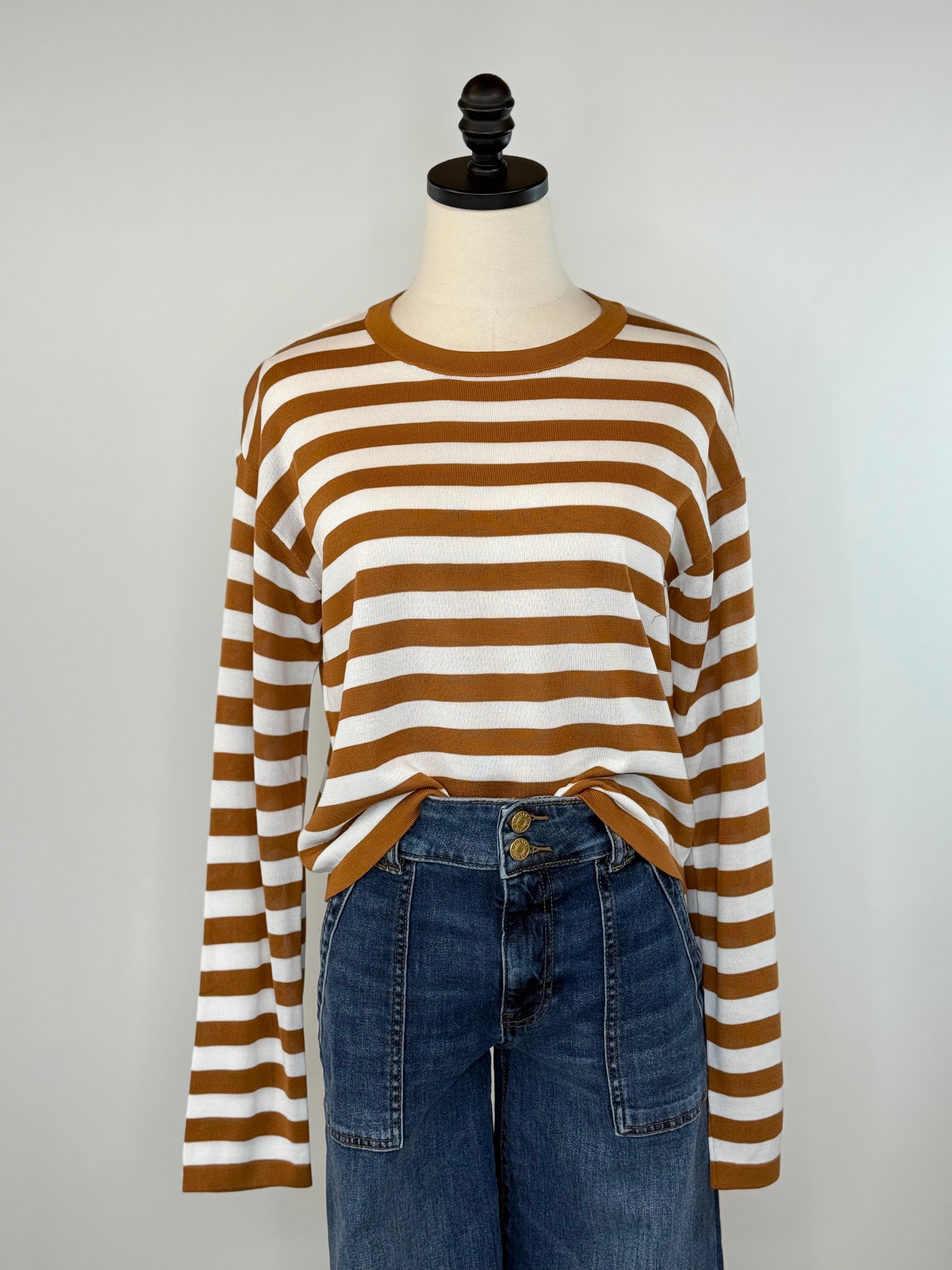 Jak and Rae Rumi Top in Cinnamon Stripe-121 - Jersey Tops F/W (June - Nov)-Little Bird Boutique