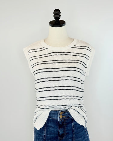 Jak and Rae Selene Sweater Vest in White and Navy Stripe-131 - Sweaters F/W (June - Nov)-Little Bird Boutique