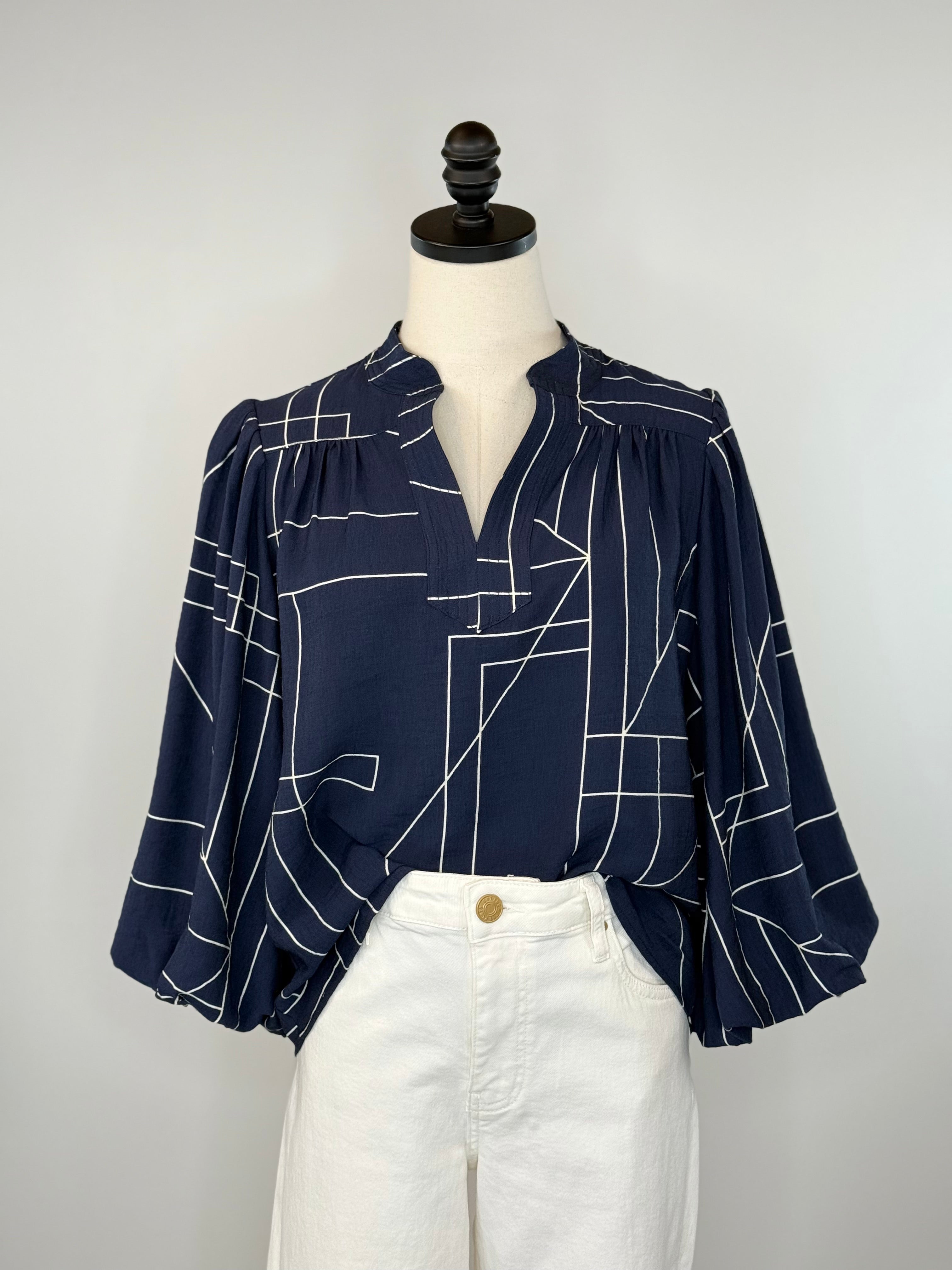 Margo Top in Navy and White-111 - Woven Top F/W (June- Nov)-Little Bird Boutique
