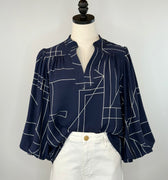 Margo Top in Navy and White-111 - Woven Top F/W (June- Nov)-Little Bird Boutique