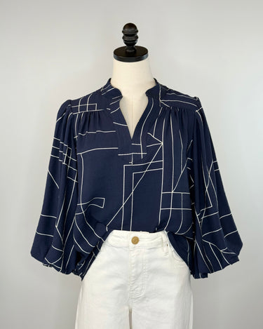 Margo Top in Navy and White-111 - Woven Top F/W (June- Nov)-Little Bird Boutique