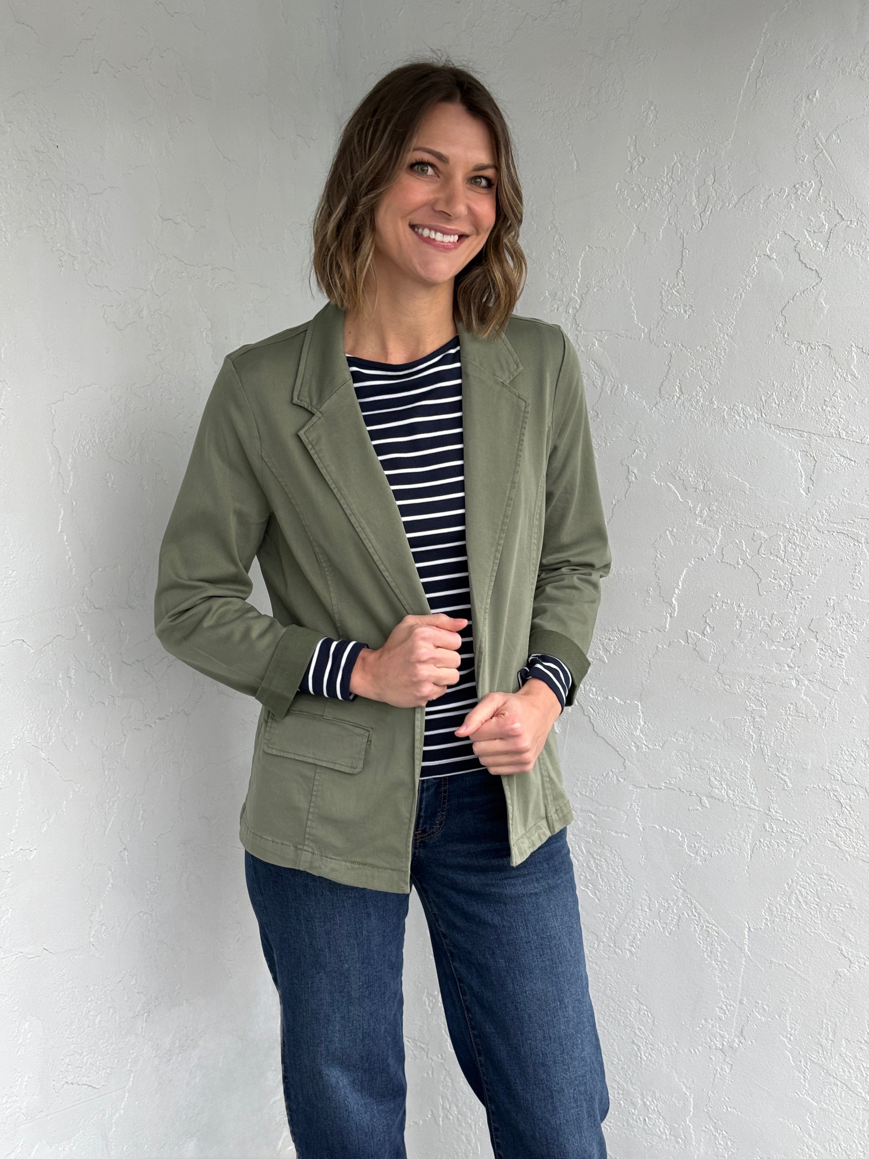 Liverpool Fitted Blazer in Martini Olive-143 Blazers-Little Bird Boutique