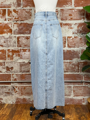 Long Denim Skirt in Light Wash