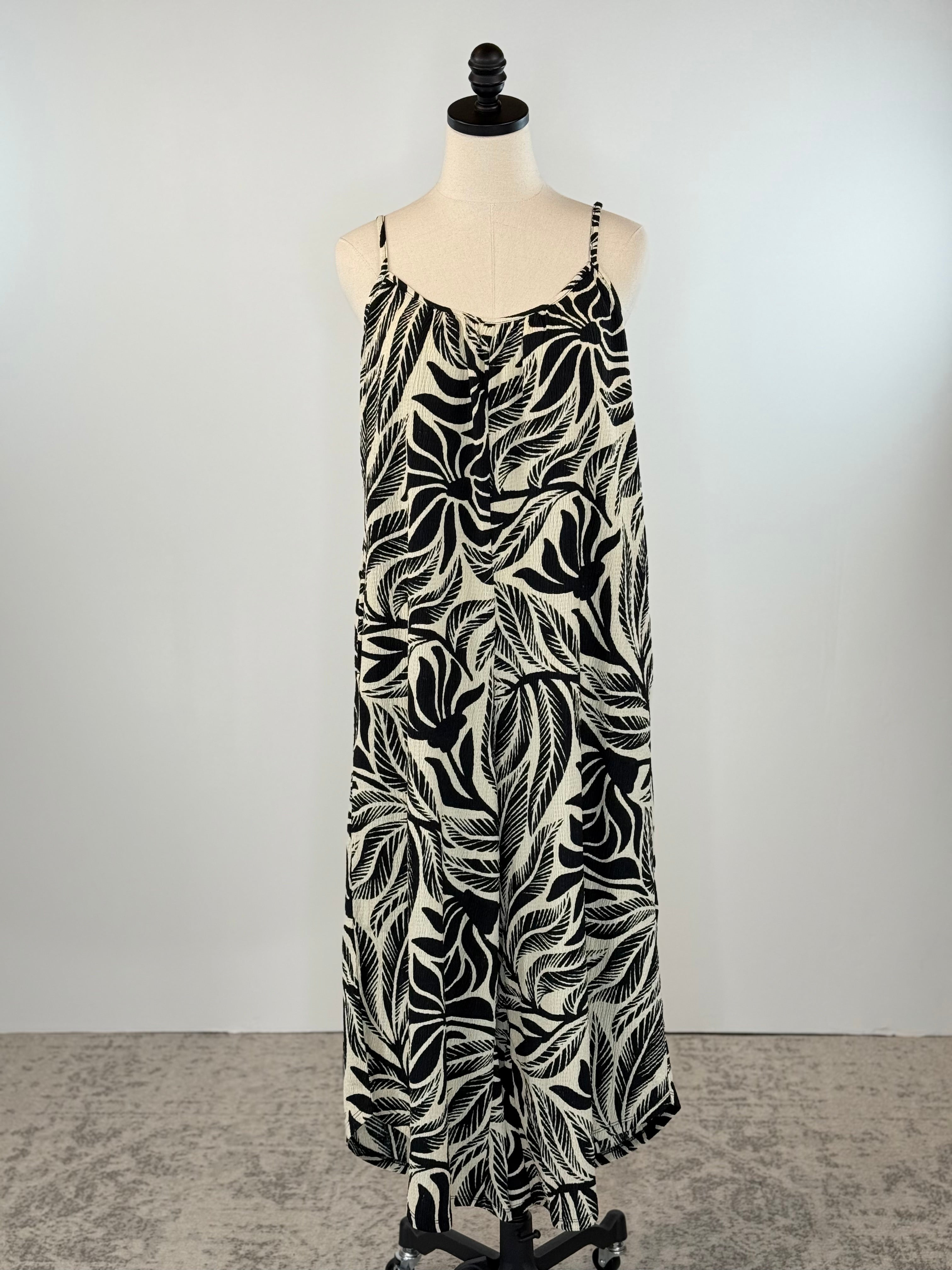 Z Supply Flared Isla Leaf Jumpsuit in Black and Cream-160 Jumpsuits/ Rompers-Little Bird Boutique