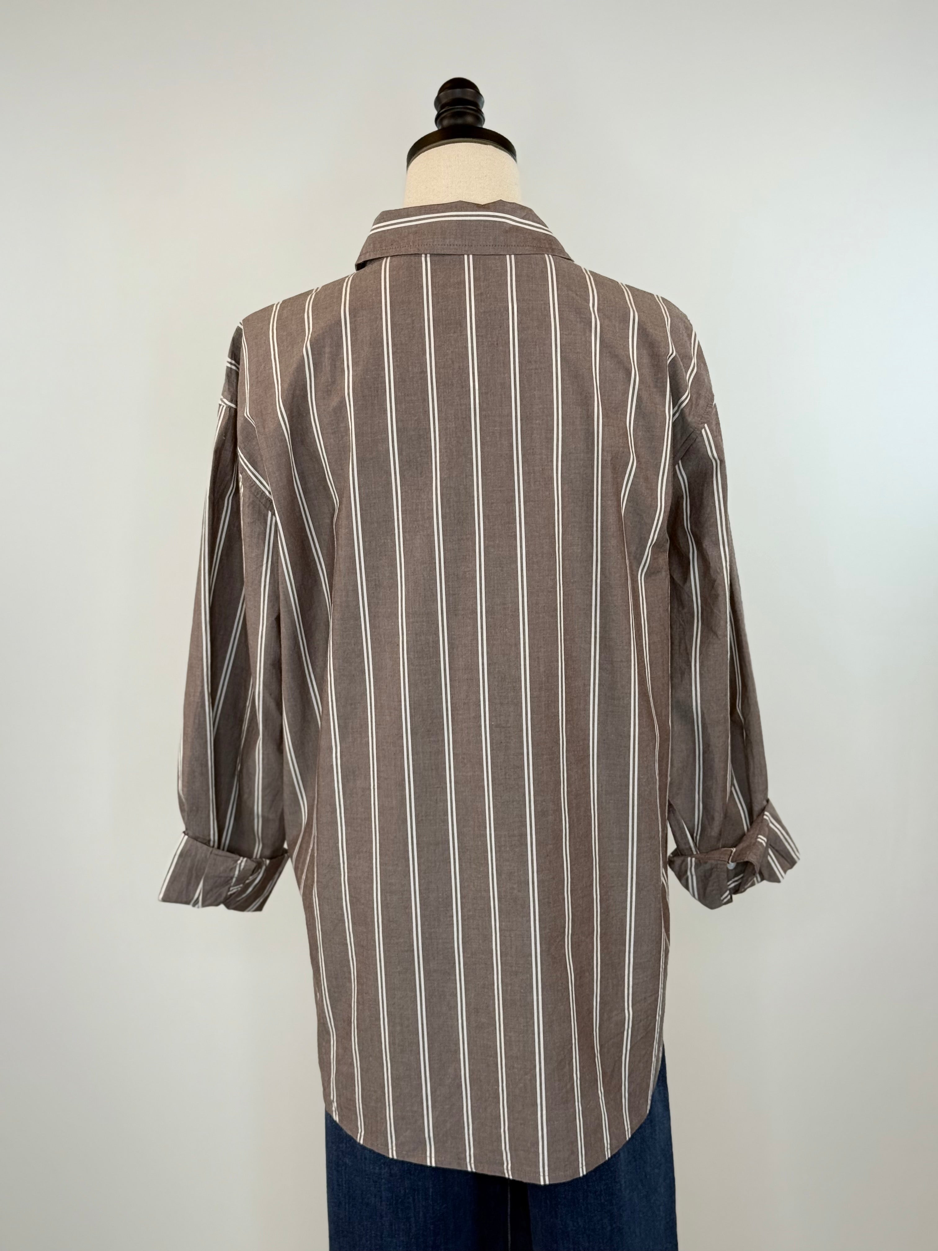 Z Supply Seaport Poplin Shirt in Sandalwood and White Stripe-111 - Woven Top F/W (June- Nov)-Little Bird Boutique