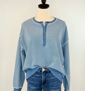 Z Supply Apollo Sweatshirt in Vintage Indigo and white Stripe-142 Sweatshirts & Hoodies-Little Bird Boutique